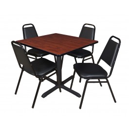 Regency TB3636CH29BK Cain 36" Square Breakroom Table in Cherry & 4 Restaurant Stack Chairs in Black