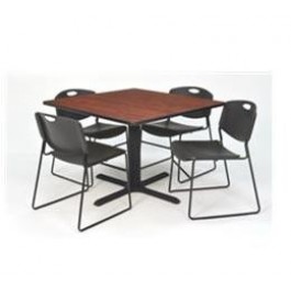 Regency TB4242GY44BK Cain 42" Square Breakroom Table in Grey & 4 Zeng Stack Chairs in Black (Default)