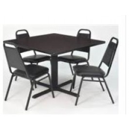 Regency TB4242MW29BK Cain 42" Square Breakroom Table in Mocha Walnut & 4 Restaurant Stack Chairs in Black (Default)