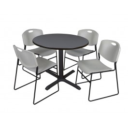 Regency TB42RNDGY44GY Cain 42" Round Breakroom Table in Grey & 4 Zeng Stack Chairs in Grey