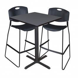 Regency TCB3030GY4495BK Cain 30" Square Cafe Table in Grey & 2 Zeng Stack Stools in Black