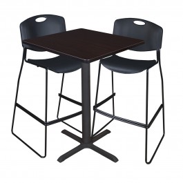 Regency TCB3030MW4495BK Cain 30" Square Cafe Table in Mocha Walnut & 2 Zeng Stack Stools in Black