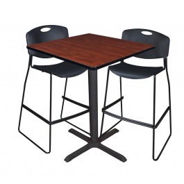 Regency TCB3636CH4495BK Cain 36" Square Cafe Table in Cherry & 2 Zeng Stack Stools in Black
