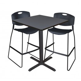 Regency TCB3636GY4495BK Cain 36" Square Cafe Table in Grey & 2 Zeng Stack Stools in Black