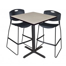 Regency TCB3636PL4495BK Cain 36" Square Cafe Table in Maple & 2 Zeng Stack Stools in Black