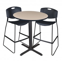 Regency TCB36RNDBE4495BK Cain 36" Round Cafe Table in Beige & 2 Zeng Stack Stools in Black