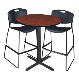 Regency TCB36RNDCH4495BK Cain 36" Round Cafe Table in Cherry & 2 Zeng Stack Stools in Black