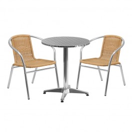 Flash Furniture TLH-ALUM-24RD-020BGECHR2-GG Indoor-Outdoor Table Set in Aluminum Beige