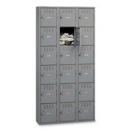 Tennsco 6 Tier Box Locker 3 Wide 36" Width x 18" Depth x 72" Height Medium Gray TNNBS6121812CMG