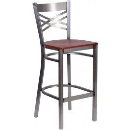 Flash Furniture XU-6F8B-CLR-BAR-CHYW-GG Hercules Series Clear Restaurant Barstool - Cherry Wood Seat
