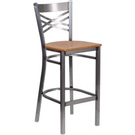 Flash Furniture XU-6F8B-CLR-BAR-NATW-GG Hercules Series Clear Restaurant Barstool - Natural Wood Seat