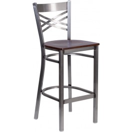 Flash Furniture XU-6F8B-CLR-BAR-WALW-GG Hercules Series Clear Restaurant Barstool - Walnut Wood Seat