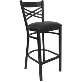 Flash Furniture Hercules Series Black ''X'' Back Metal Restaurant Bar Stool with Black Vinyl Seat XU-6F8BXBK-BAR-BLKV-GG