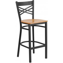 Flash Furniture XU-6F8BXBK-BAR-NATW-GG Metal Restaurant Bar Stool in Black Natural