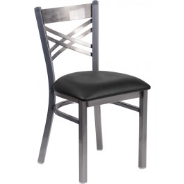 Flash Furniture XU-6FOB-CLR-BLKV-GG Hercules Series Clear Metal Restaurant Chair - Black Vinyl Seat