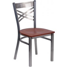 Flash Furniture XU-6FOB-CLR-CHYW-GG Hercules Series Clear Metal Restaurant Chair - Cherry Wood Seat