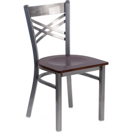 Flash Furniture XU-6FOB-CLR-WALW-GG Hercules Series Clear Metal Restaurant Chair - Walnut Wood Seat
