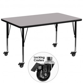 Flash Furniture XU-A2448-REC-GY-T-P-CAS-GG Mobile Rectangular Activity Table with Grey Thermal Fused Laminate Top and Height Adjustable Pre-School Legs
