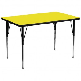 Flash Furniture 24''W x 48''L Rectangular Activity Table with 1.25'' Thick High Pressure Yellow Laminate Top and Standard Height Adjustable Legs XU-A2448-REC-YEL-H-A