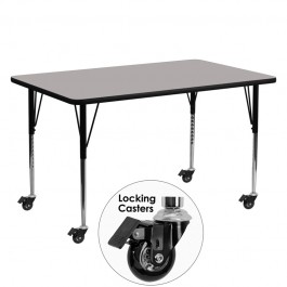 Flash Furniture XU-A2460-REC-GY-H-A-CAS-GG Mobile Rectangular Activity Table with 1.25" Thick High Pressure Grey Laminate Top and Standard Height Adjustable Legs