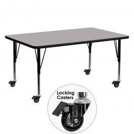 Flash Furniture XU-A2460-REC-GY-H-P-CAS-GG Mobile Rectangular Activity Table with 1.25" Thick High Pressure Grey Laminate Top and Height Adjustable Pre-School Legs