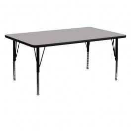 Flash Furniture 24''W x 60''L Rectangular Activity Table with 1.25'' Thick High Pressure Grey Laminate Top and Height Adjustable Short Legs XU-A2460-REC-GY-H-P-GG