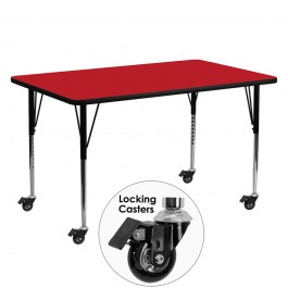 Flash Furniture XU-A2460-REC-RED-H-A-CAS-GG Mobile Rectangular Activity Table with 1.25" Thick High Pressure Red Laminate Top and Standard Height Adjustable Legs