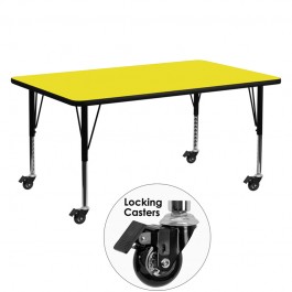 Flash Furniture XU-A2460-REC-YEL-H-P-CAS-GG Mobile Rectangular Activity Table with 1.25" Thick High Pressure Yellow Laminate Top and Height Adjustable Pre-School Legs