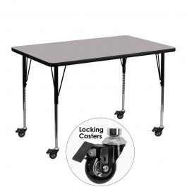 Flash Furniture XU-A3048-REC-GY-H-A-CAS-GG Mobile Rectangular Activity Table with 1.25" Thick High Pressure Grey Laminate Top and Standard Height Adjustable Legs