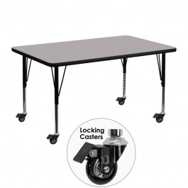 Flash Furniture XU-A3048-REC-GY-H-P-CAS-GG Mobile Rectangular Activity Table with 1.25" Thick High Pressure Grey Laminate Top and Height Adjustable Pre-School Legs