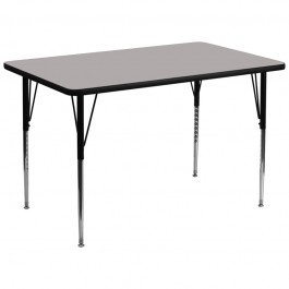 Flash Furniture 30''W x 48''L Rectangular Activity Table with 1.25'' Thick High Pressure Grey Laminate Top and Height Adjustable Short Legs XU-A3048-REC-GY-H-P-GG