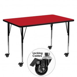 Flash Furniture XU-A3060-REC-RED-H-A-CAS-GG Mobile Rectangular Activity Table with Standard Height Adjustable Legs