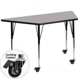 Flash Furniture XU-A3060-TRAP-GY-H-A-CAS-GG Mobile Trapezoid Activity Table with Standard Height Adjustable Legs