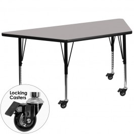 Flash Furniture XU-A3060-TRAP-GY-H-P-CAS-GG Mobile Trapezoid Activity Table with Height Adjustable Pre-School Legs