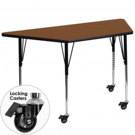 Flash Furniture XU-A3060-TRAP-OAK-H-A-CAS-GG Mobile Trapezoid Activity Table with Standard Height Adjustable Legs