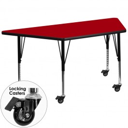 Flash Furniture XU-A3060-TRAP-RED-T-P-CAS-GG Mobile Trapezoid Activity Table with Height Adjustable Pre-School Legs