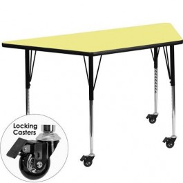 Flash Furniture XU-A3060-TRAP-YEL-T-A-CAS-GG Mobile Trapezoid Activity Table with Standard Height Adjustable Legs 
