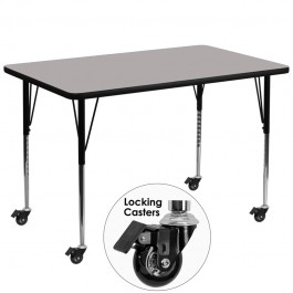 Flash Furniture XU-A3672-REC-GY-H-A-CAS-GG Mobile Rectangular Activity Table with Standard Height Adjustable Legs