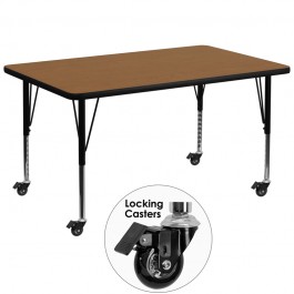 Flash Furniture XU-A3672-REC-OAK-T-P-CAS-GG Mobile Rectangular Activity Table with Height Adjustable Pre-School Legs