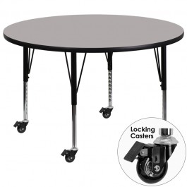 Flash Furniture XU-A48-RND-GY-H-P-CAS-GG Mobile Round Activity Table with Height Adjustable Pre-School Legs