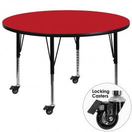 Flash Furniture XU-A48-RND-RED-H-P-CAS-GG Mobile Round Activity Table with Height Adjustable Pre-School Legs
