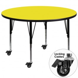 Flash Furniture XU-A48-RND-YEL-H-P-CAS-GG Mobile Round Activity Table with Height Adjustable Pre-School Legs