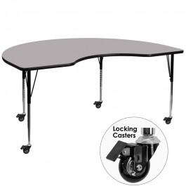 Flash Furniture XU-A4872-KIDNY-GY-T-A-CAS-GG Mobile Kidney Shaped Activity Table with Standard Height Adjustable Legs
