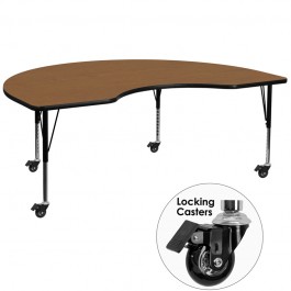 Flash Furniture XU-A4872-KIDNY-OAK-T-P-CAS-GG Mobile Kidney Shaped Activity Table with Height Adjustable Pre-School Legs