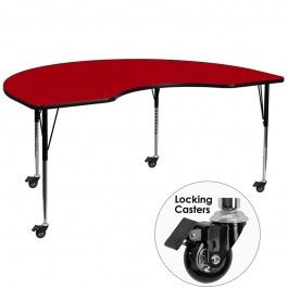 Flash Furniture XU-A4872-KIDNY-RED-T-A-CAS-GG Mobile Kidney Shaped Activity Table with Standard Height Adjustable Legs