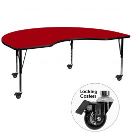 Flash Furniture XU-A4872-KIDNY-RED-T-P-CAS-GG Mobile Kidney Shaped Activity Table with Height Adjustable Pre-School Legs