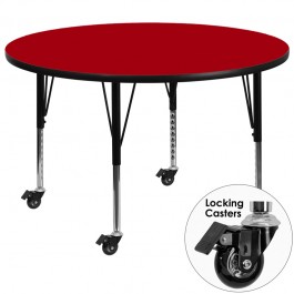 Flash Furniture XU-A60-RND-RED-T-P-CAS-GG Mobile Round Activity Table with Height Adjustable Pre-School Legs