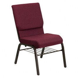 Flash Furniture Hercules Series 18.5'' Wide Burgundy Patterned Church Chair with 4.25'' Thick Seat Book Rack - Gold Vein Frame XU-CH-60096-BYXY56-BAS-GG