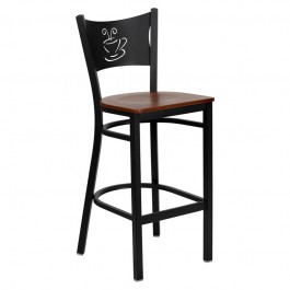 Flash Furniture Hercules Series Black Coffee Back Metal Restaurant Bar Stool with Cherry Wood Seat XU-DG-60114-COF-BAR-CHYW-GG