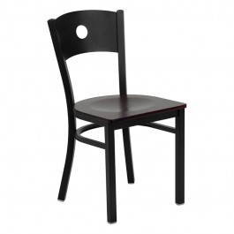 Flash Furniture Hercules Series Black Circle Back Metal Restaurant Chair with Mahogany Wood Seat XU-DG-60119-CIR-MAHW-GG
